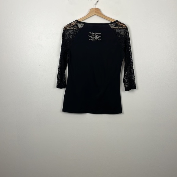 Harley Davidson T shirt women size S lace sleeves pullover Biker town logo top - Picture 5 of 9